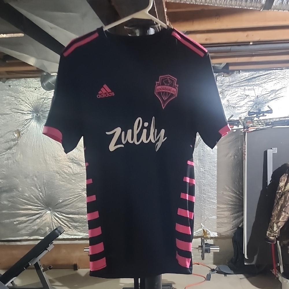 Adidas Seattle Sounders Black Jersey with Pink Stripes